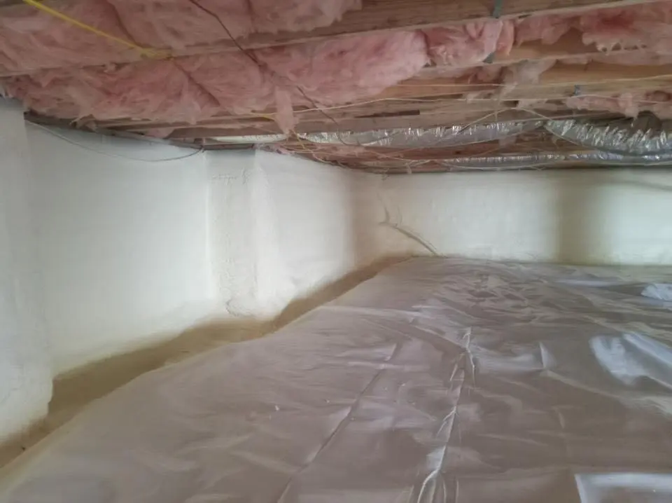 Crawl space encapsulation with closed-cell spray foam for Commercial Roof Restoration in Saratoga